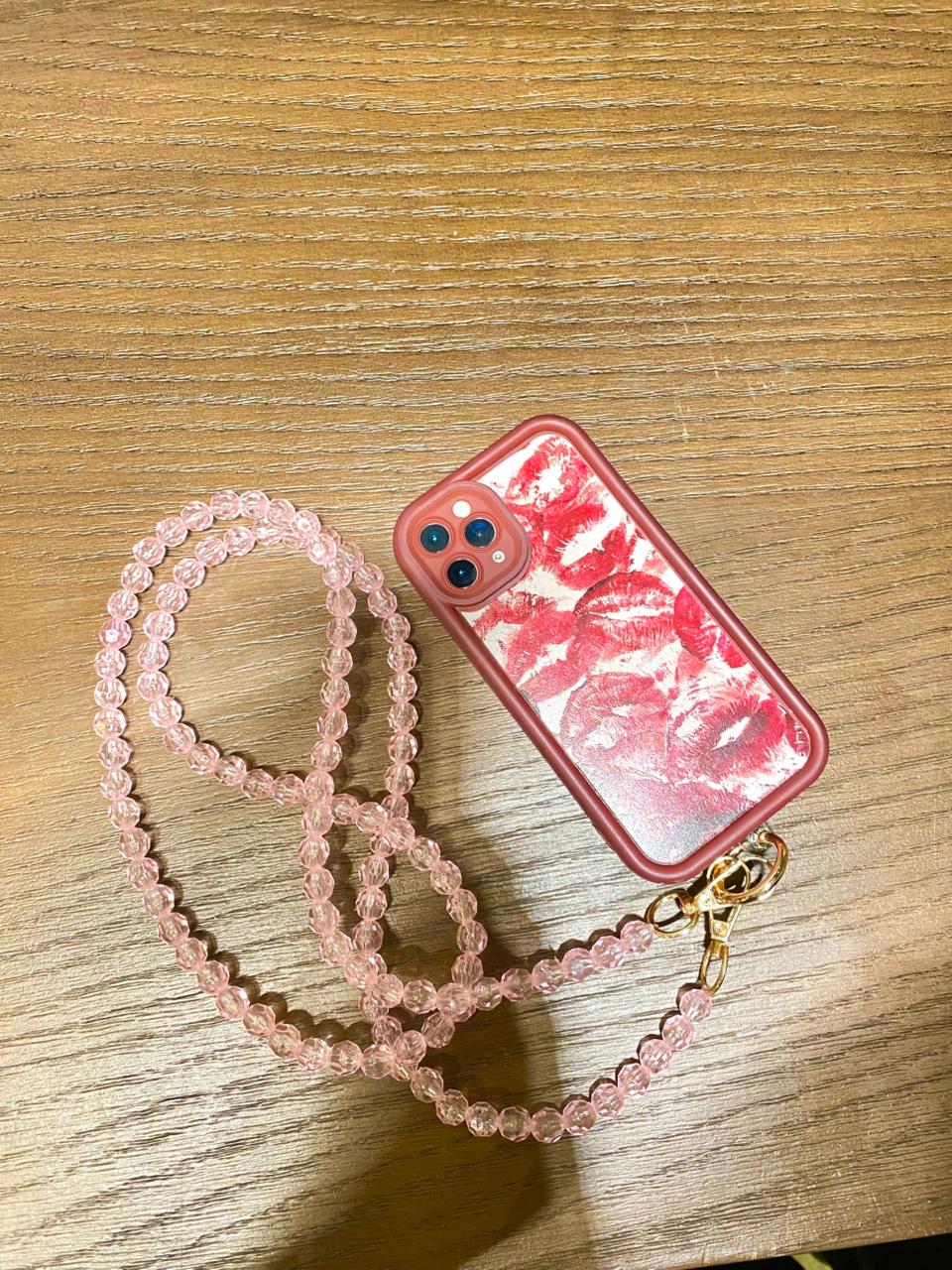 Pink crystal phone strap
