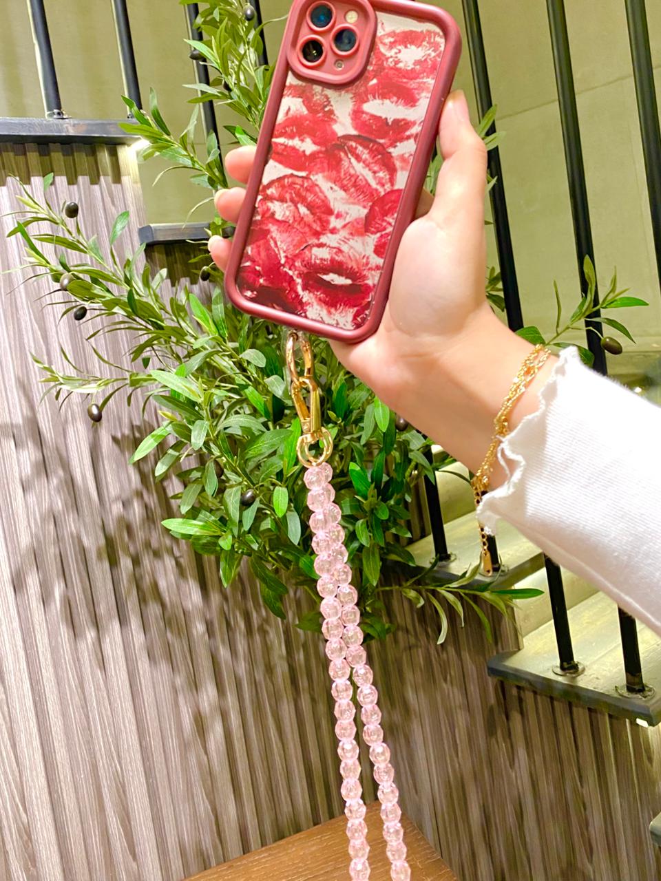 Pink crystal phone strap